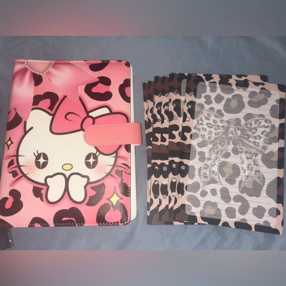 Hello Kitty Pink and Black Leopard Binder and Paper Inserts